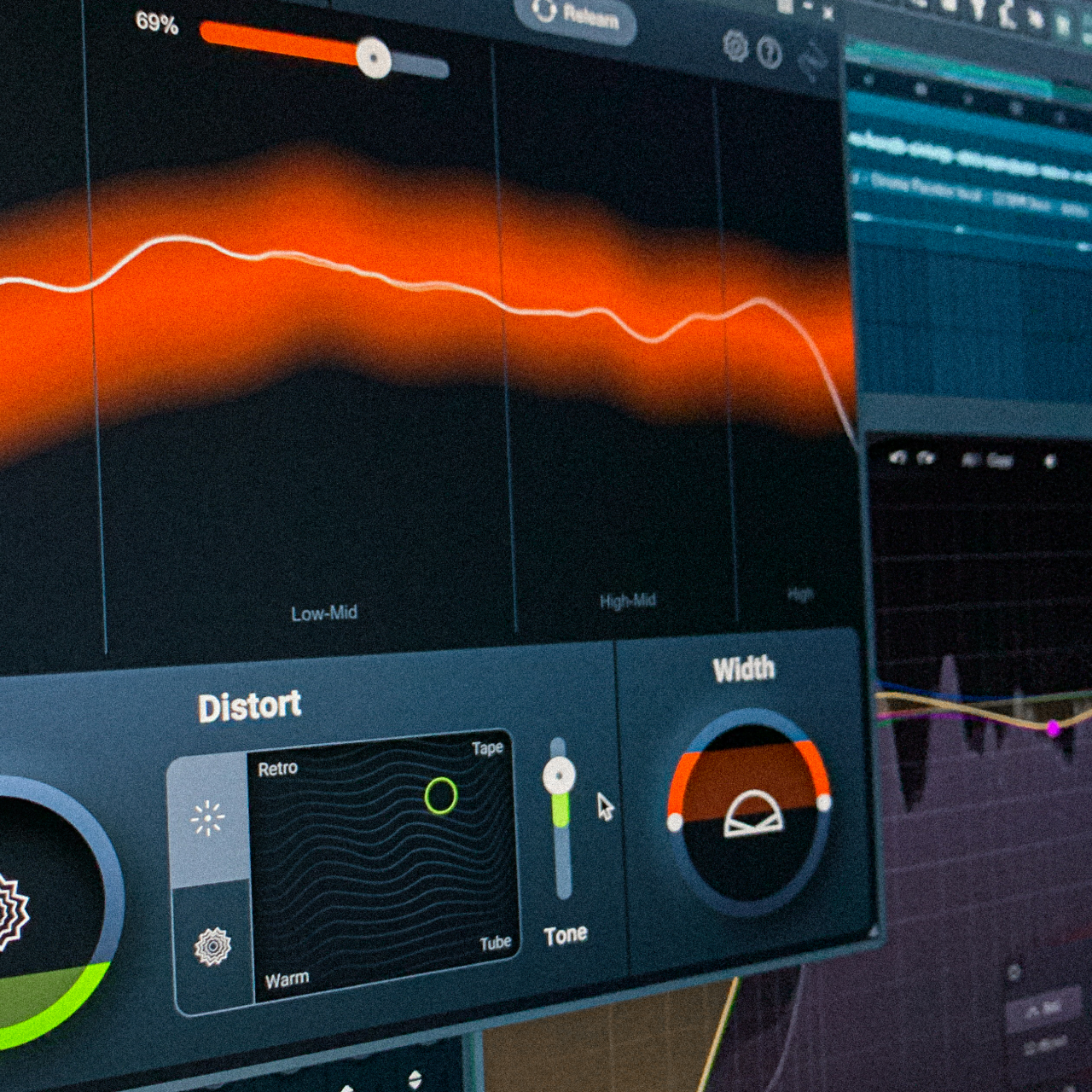Close-up of a vocal multi effects plugin in FL Studio